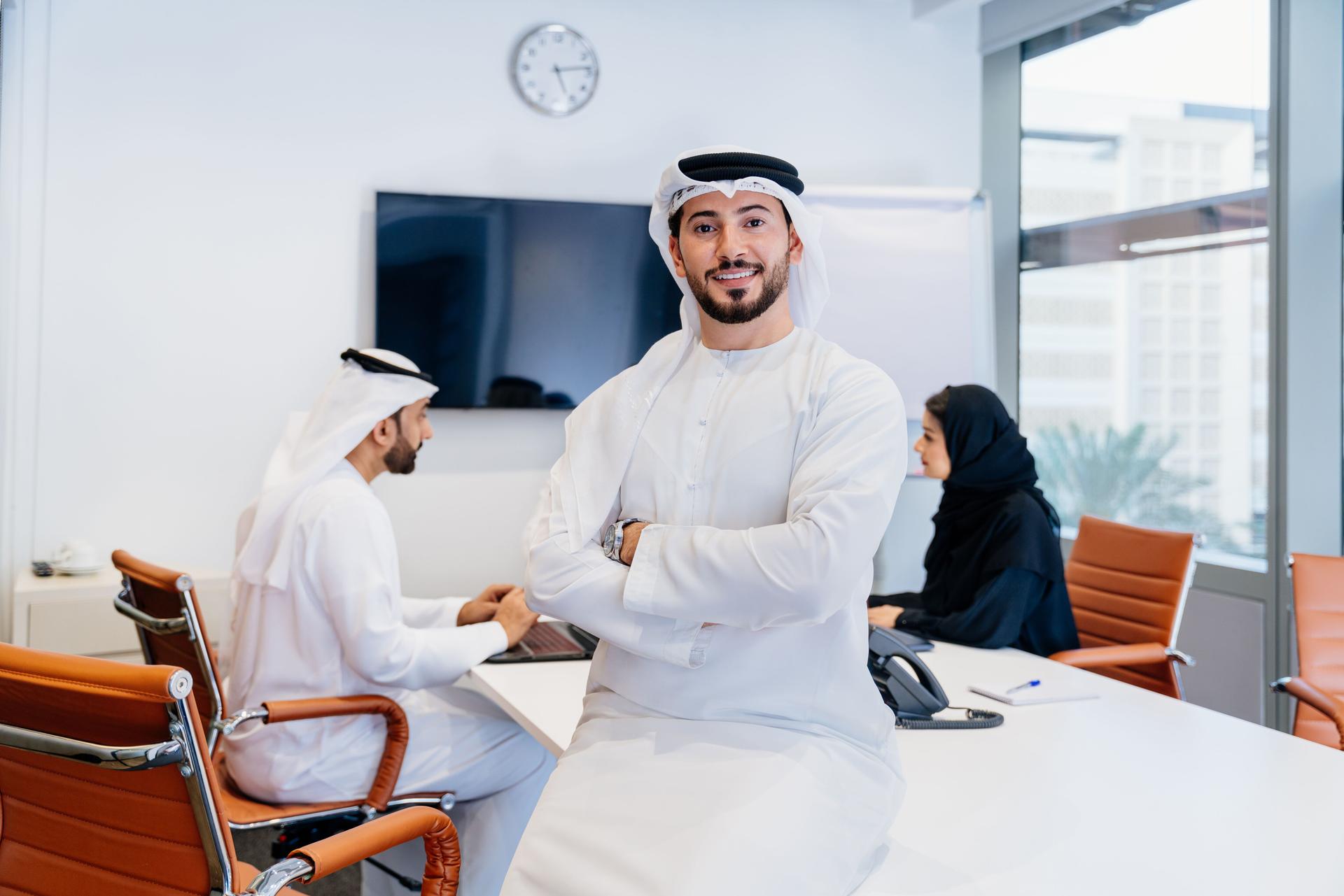 Group of middle-eastern corporate business people meeting in the office