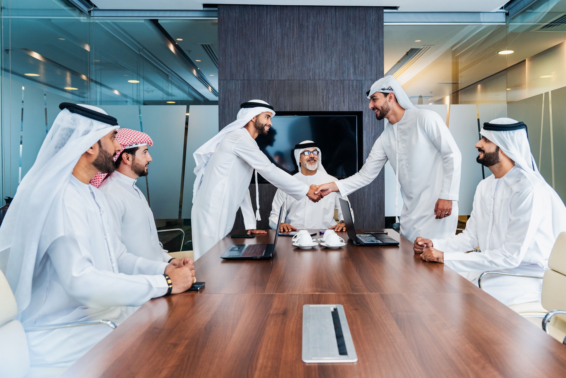 Group of corporate arab businessmen meeting in the office