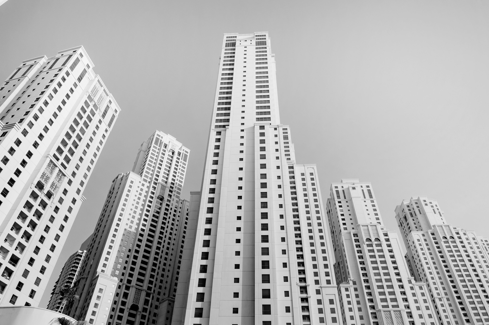United Arab Emirates Property and Real Estate Market, Luxury Apartments in Dubai, Black and White Graphic View with Copy Space